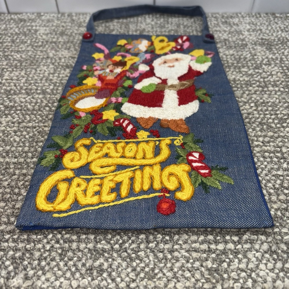 Columbia Minerva CM Christmas Crewel Kit Denim Santa Claus Hallmark VTG Finished - Picture 4 of 9